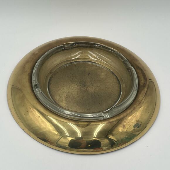 VTG Metal with Glass Insert Midcentury Style Ashtray - Picture 1 of 5